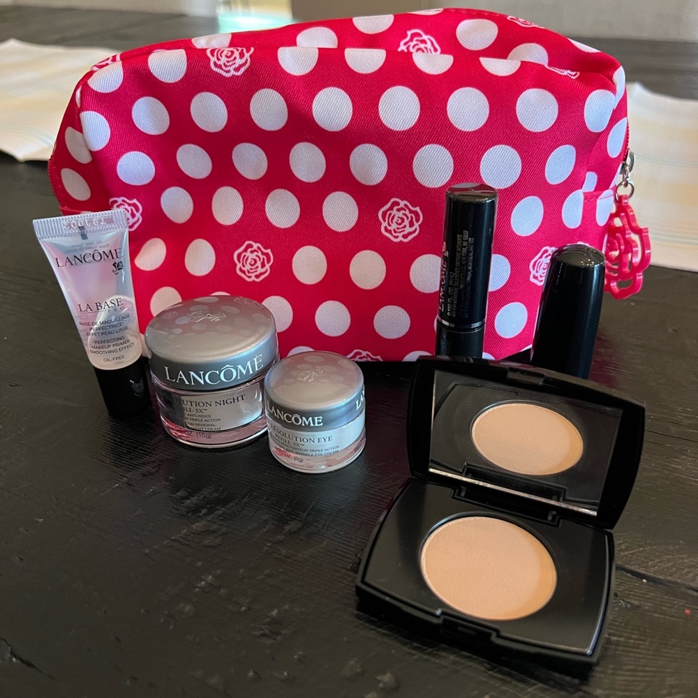 Lancôme makeup bag with products